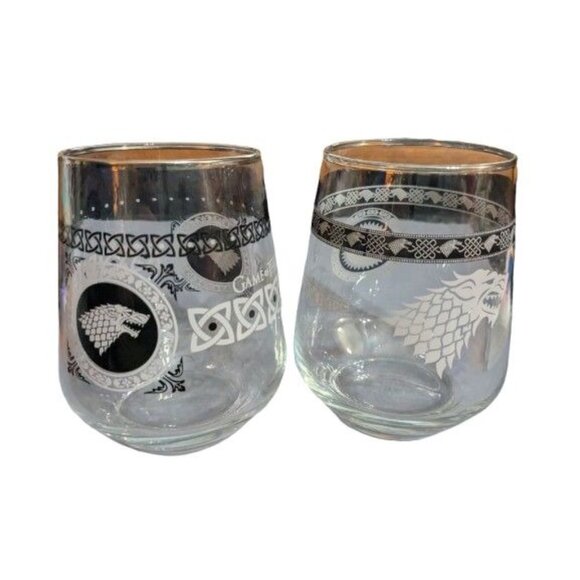 Games of Thrones Stemless Wine Glass / Tumbler (2) Dire Wolf Stark GOT - Picture 1 of 5